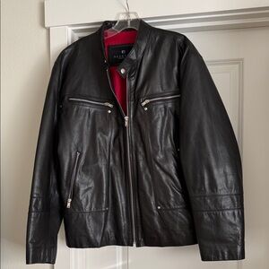 Kenneth Cole Black Leather Jacket with Red Lining